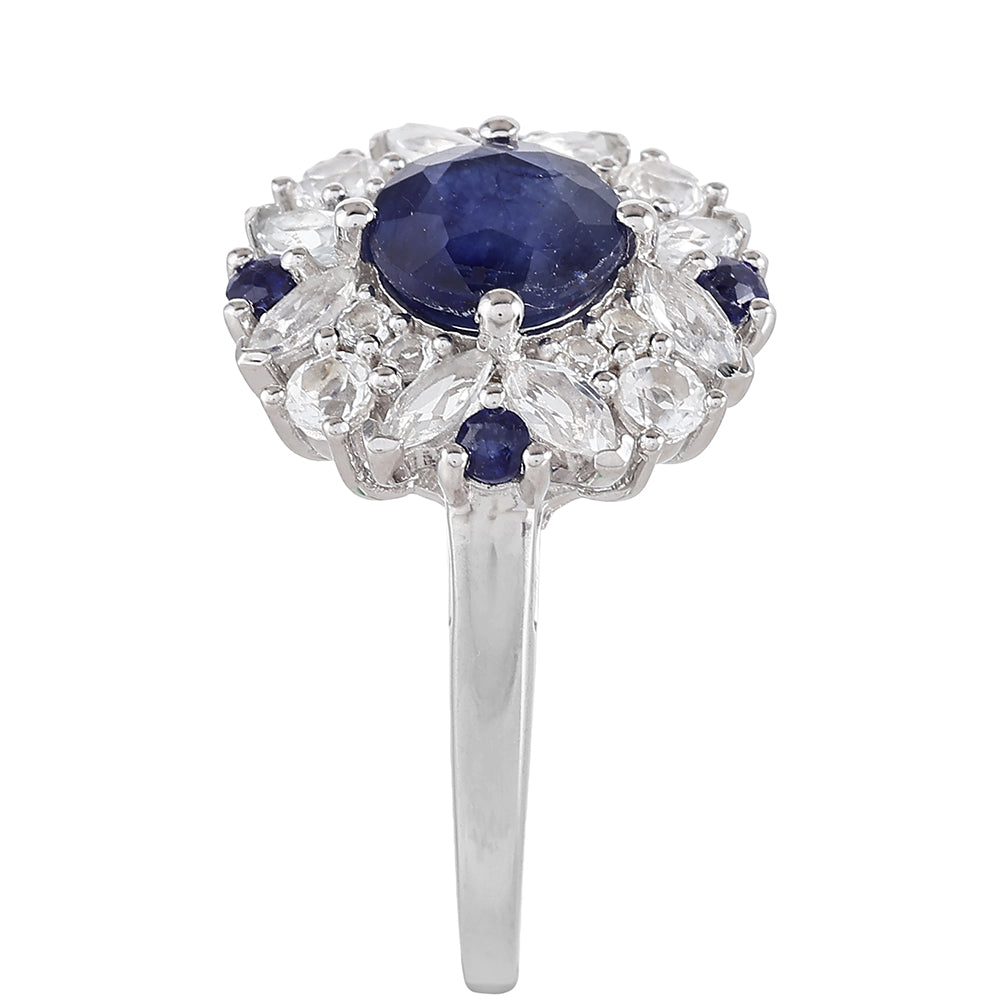 Inel din Argint 925 ( 3.28 grame ) cu Safir Thailandez și Topaz Alb 3.14 Carate