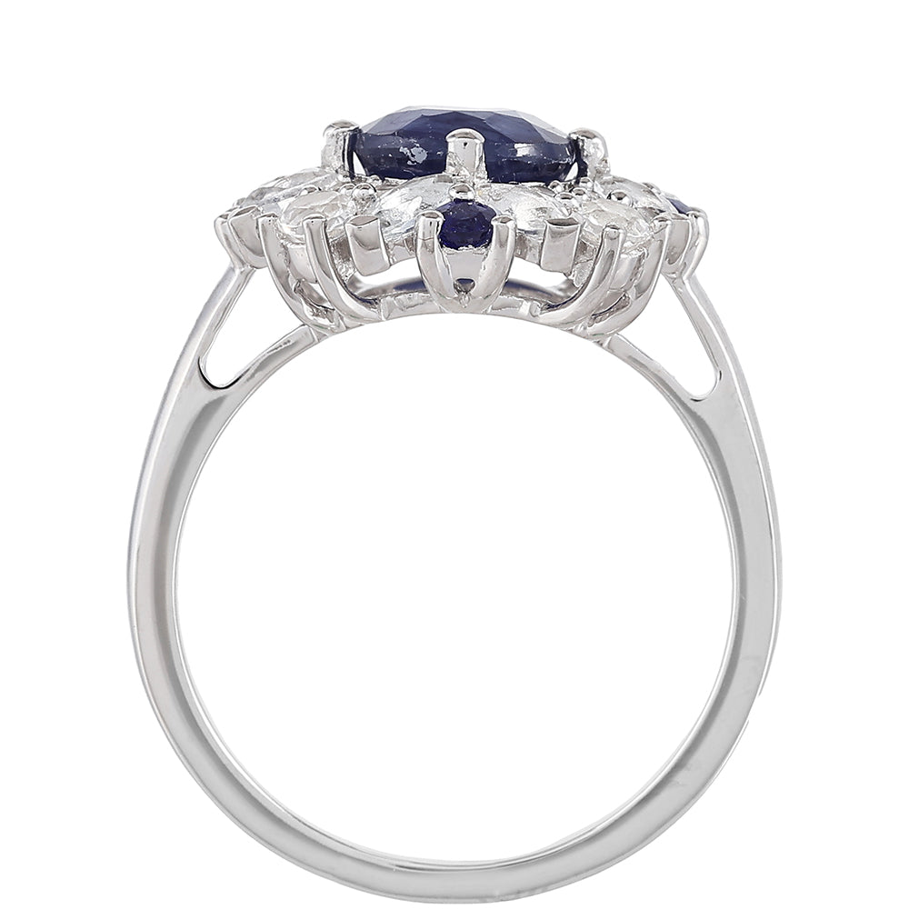 Inel din Argint 925 ( 3.28 grame ) cu Safir Thailandez și Topaz Alb 3.14 Carate