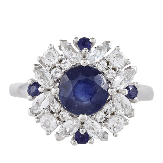 Inel din Argint 925 ( 3.28 grame ) cu Safir Thailandez și Topaz Alb 3.14 Carate