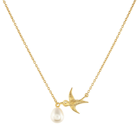 Colier din Argint 925 Placat cu Aur ( 4.92 grame ) cu Perlă de Cultură și Topaz Alb 4.62 Carate