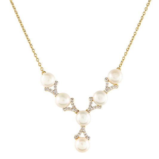 Colier din Argint 925 Placat cu Aur ( 5.22 grame ) cu Perlă de Cultură și Topaz Alb 12.83 Carate