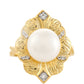 Inel din Argint 925 Placat cu Aur ( 4.81 grame ) cu Perlă de Cultură și Topaz Alb 5.96 Carate