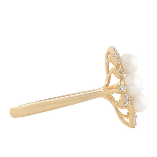 Inel din Argint 925 Placat cu Aur ( 2.57 grame ) cu Perlă de Cultură și Topaz Alb 1.44 Carate