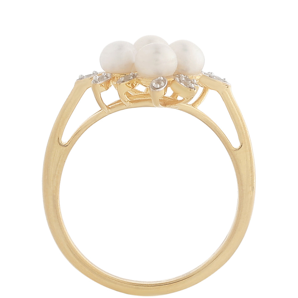 Inel din Argint 925 Placat cu Aur ( 2.57 grame ) cu Perlă de Cultură și Topaz Alb 1.44 Carate