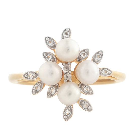 Inel din Argint 925 Placat cu Aur ( 2.57 grame ) cu Perlă de Cultură și Topaz Alb 1.44 Carate