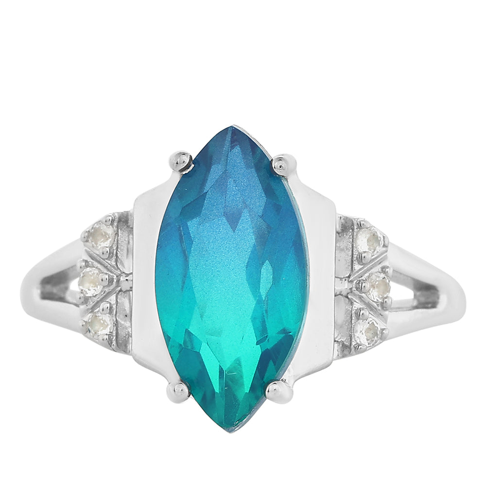 Inel din Argint 925 ( 3 grame ) cu Cuarț Păun și Topaz Alb 2.95 Carate 1 