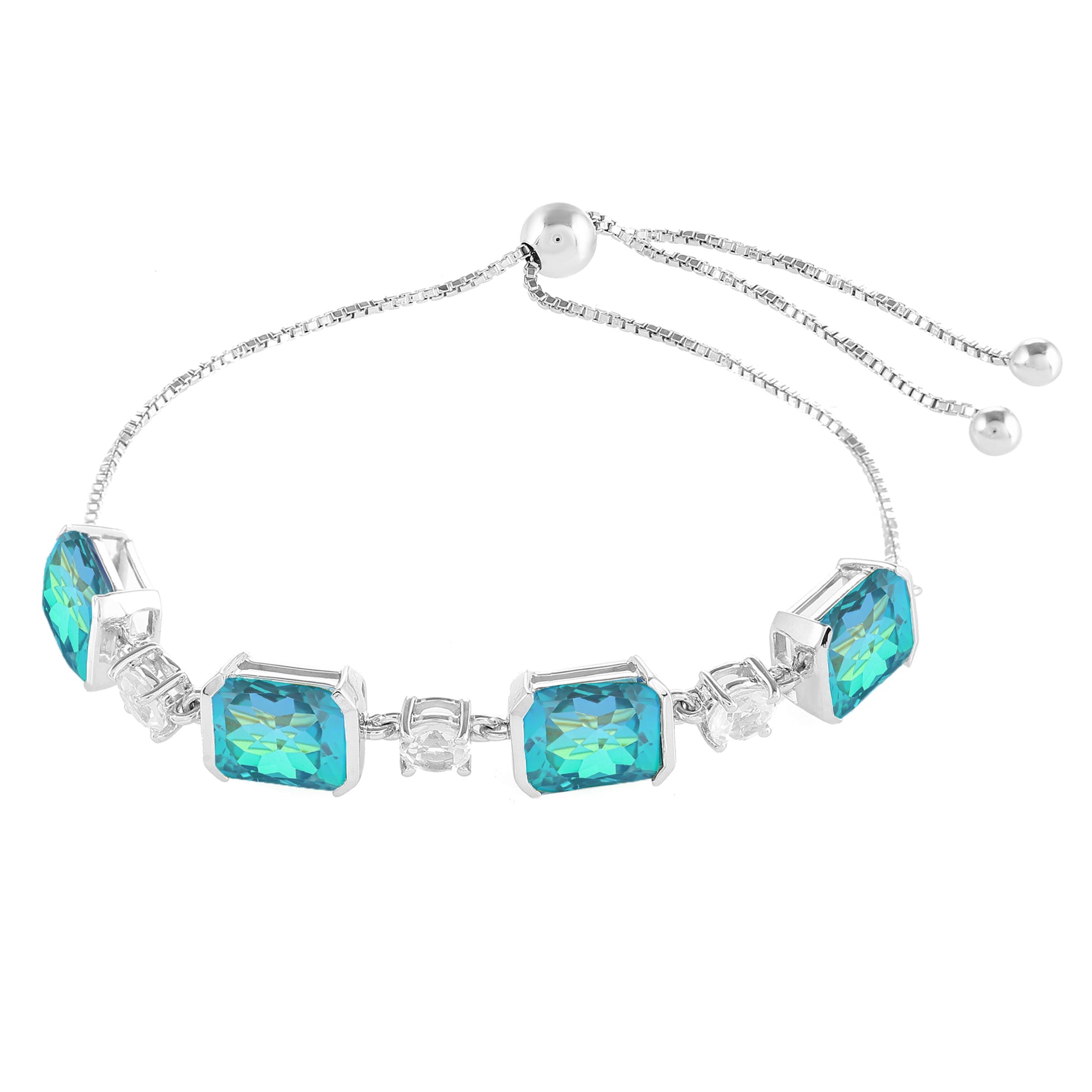 Brățară din Argint 925 ( 5.22 grame ) cu Cuarț Păun și Topaz Alb 11.45 Carate 4 