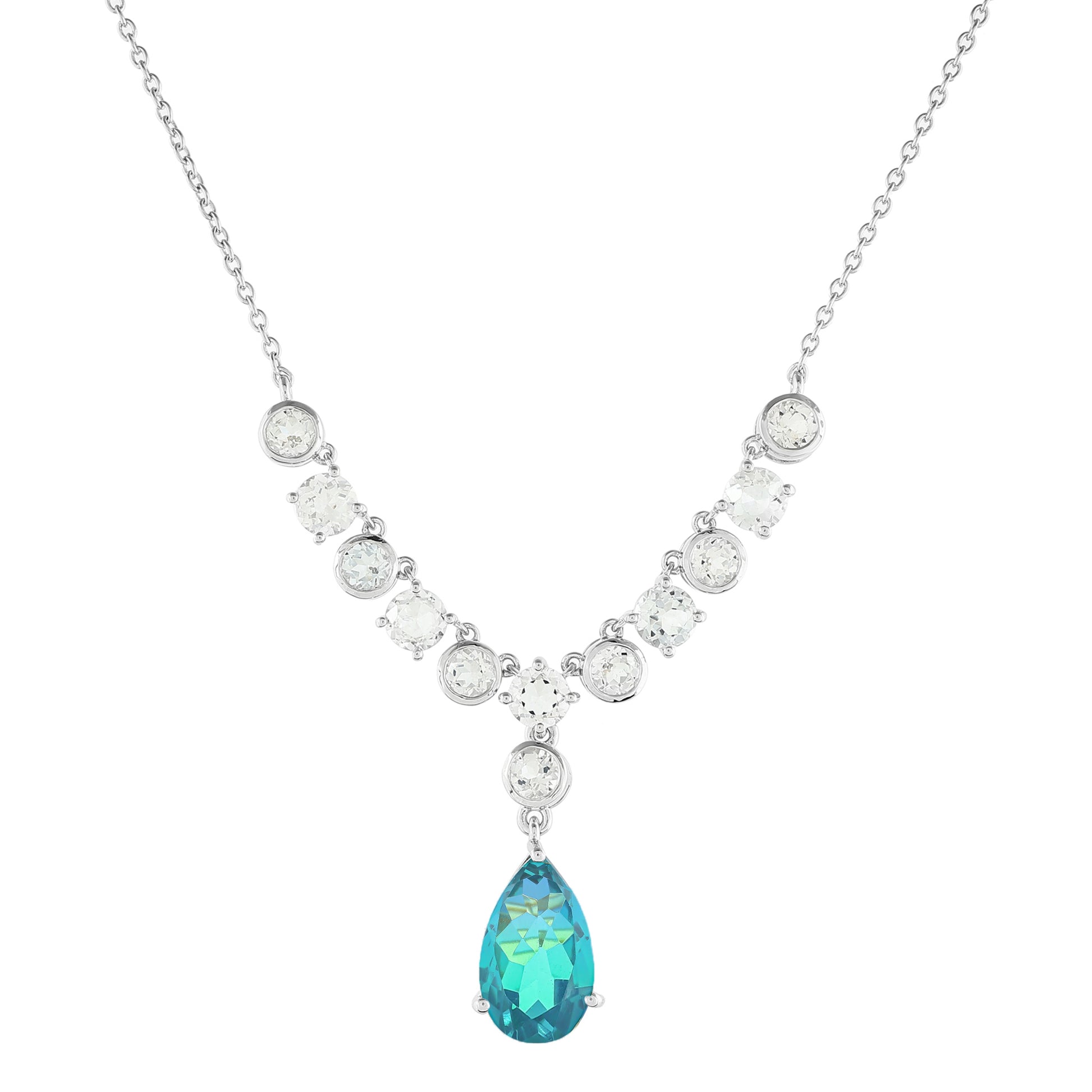 Colier din Argint 925 ( 6.74 grame ) cu Cuarț Păun și Topaz Alb 10.18 Carate 4 