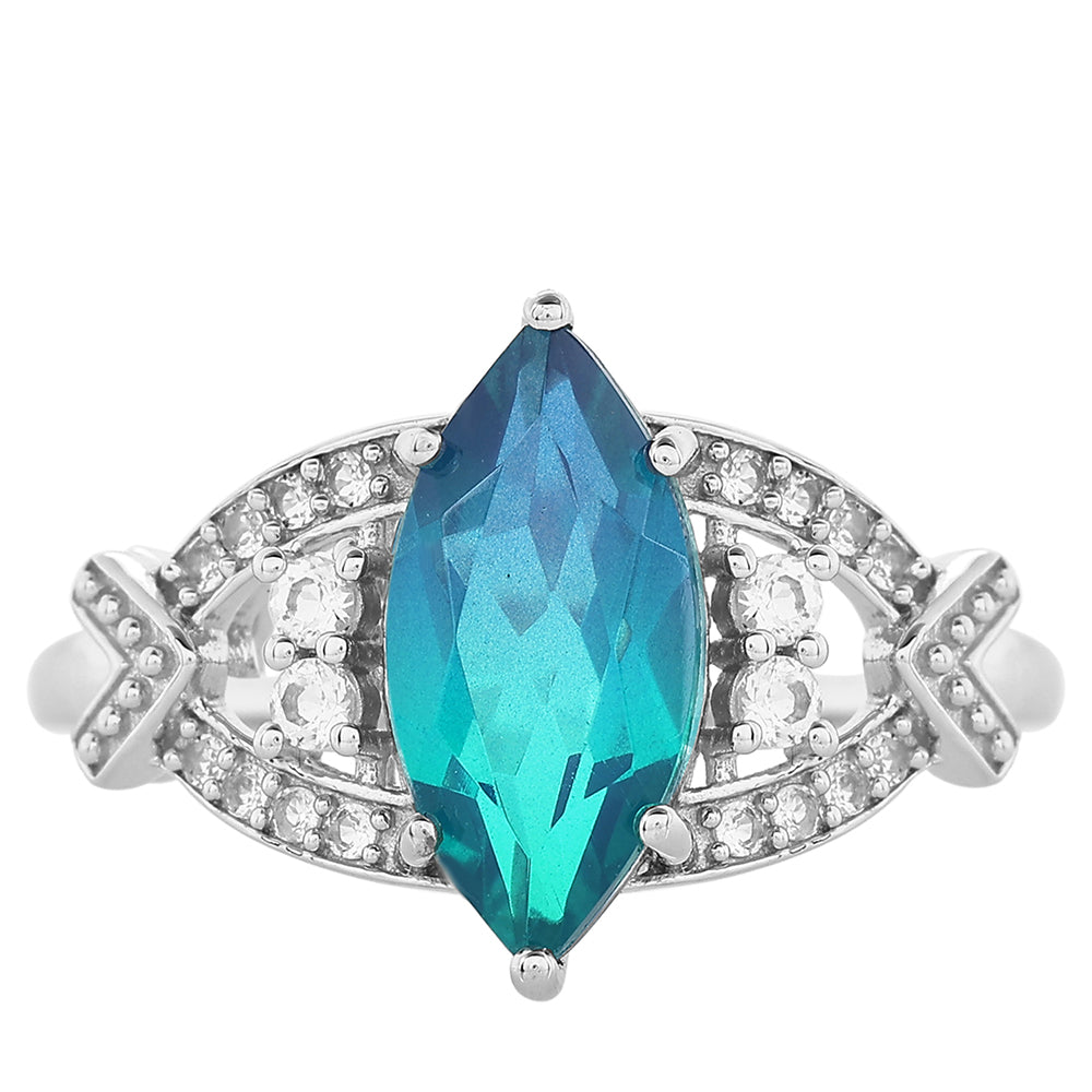 Inel din Argint 925 ( 3.14 grame ) cu Cuarț Păun și Topaz Alb 3.2 Carate 1 