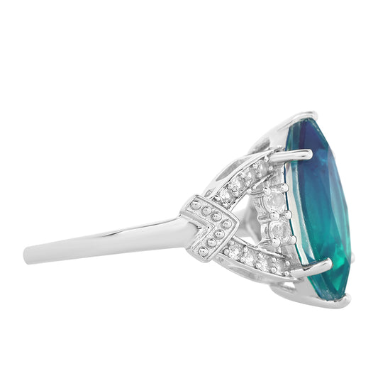 Inel din Argint 925 ( 3.14 grame ) cu Cuarț Păun și Topaz Alb 3.2 Carate