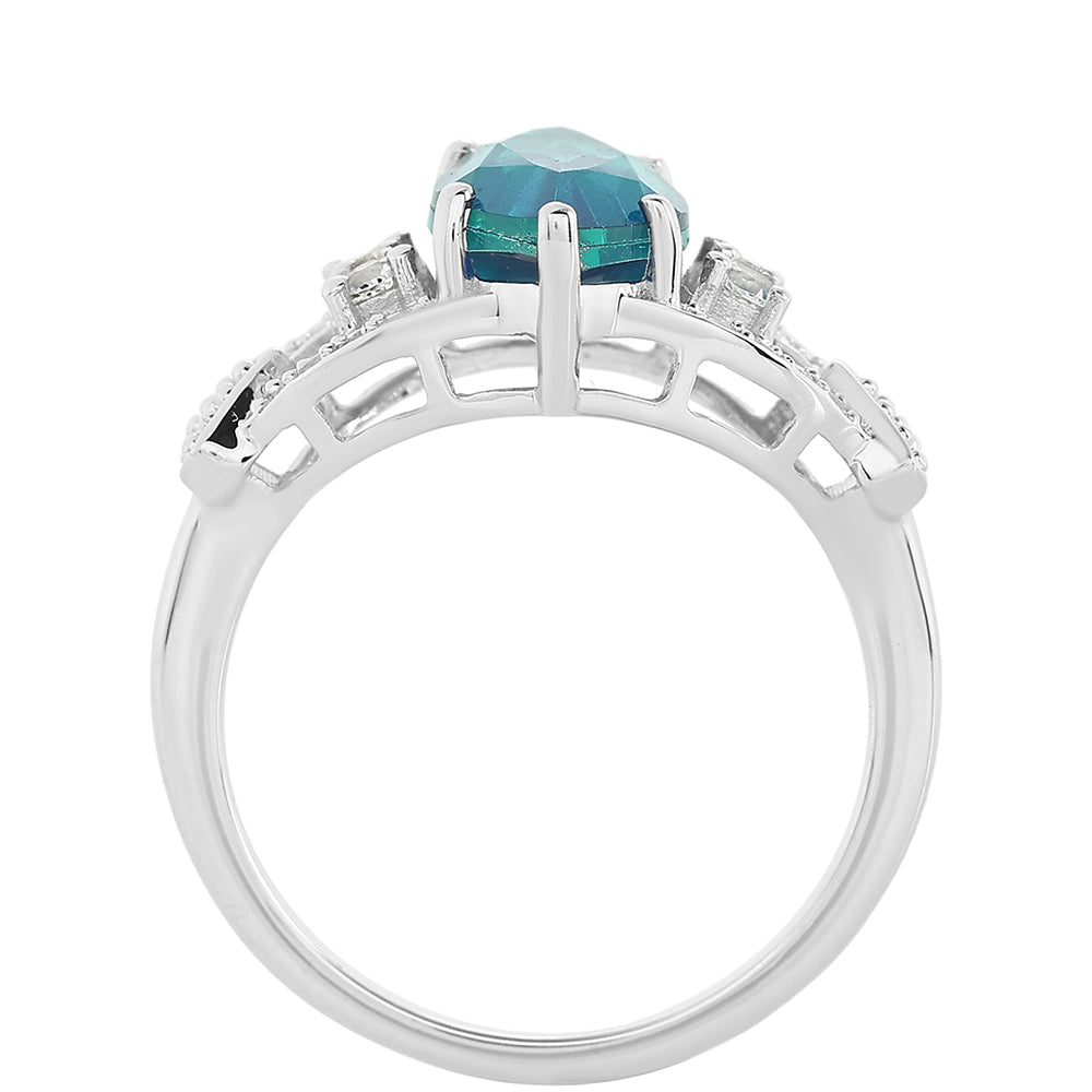 Inel din Argint 925 ( 3.14 grame ) cu Cuarț Păun și Topaz Alb 3.2 Carate 3 