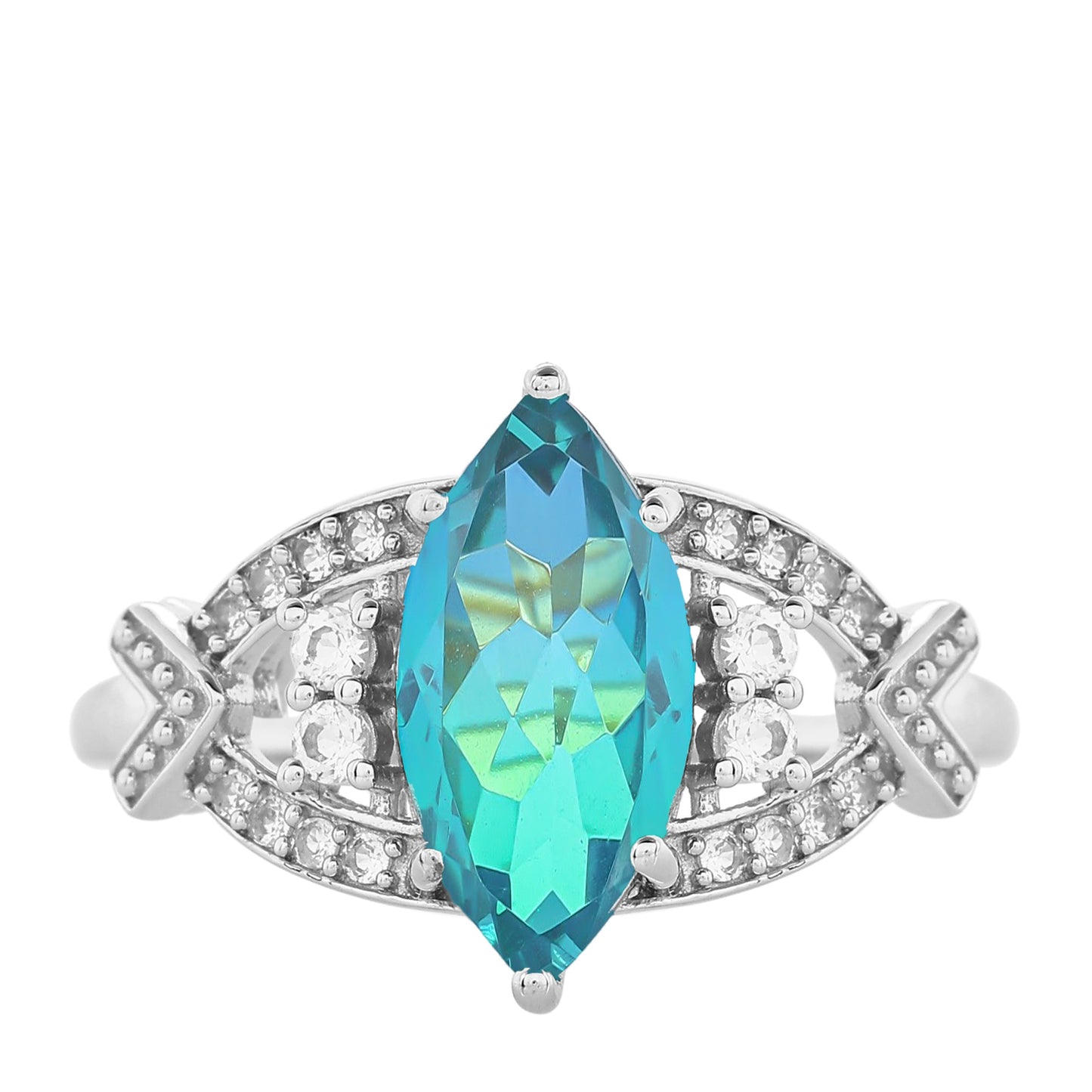 Inel din Argint 925 ( 3.14 grame ) cu Cuarț Păun și Topaz Alb 3.2 Carate