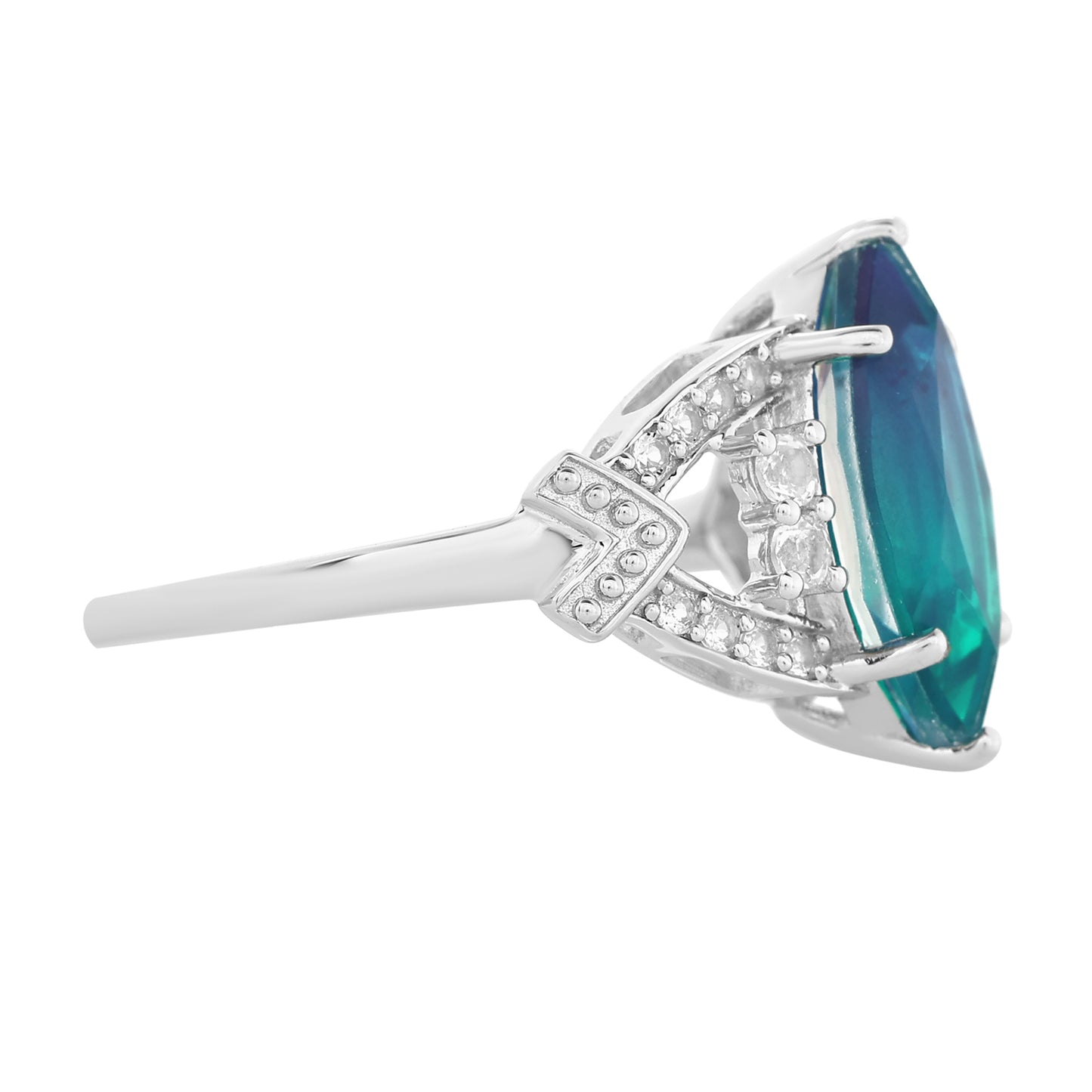 Inel din Argint 925 ( 3.14 grame ) cu Cuarț Păun și Topaz Alb 3.2 Carate