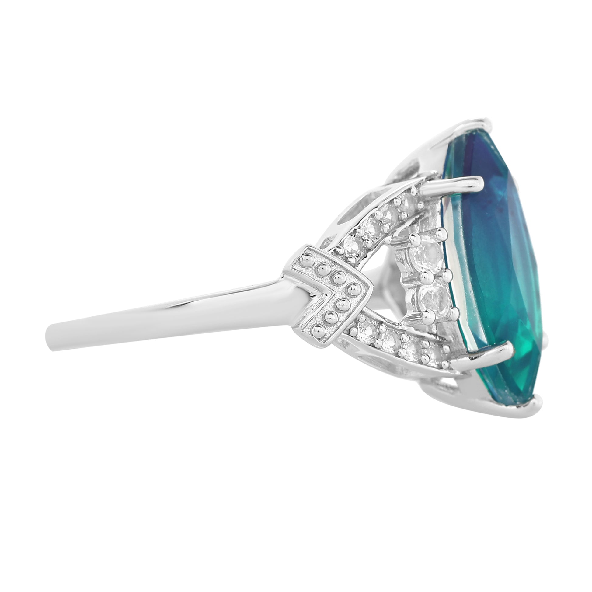 Inel din Argint 925 ( 3.14 grame ) cu Cuarț Păun și Topaz Alb 3.2 Carate 5 