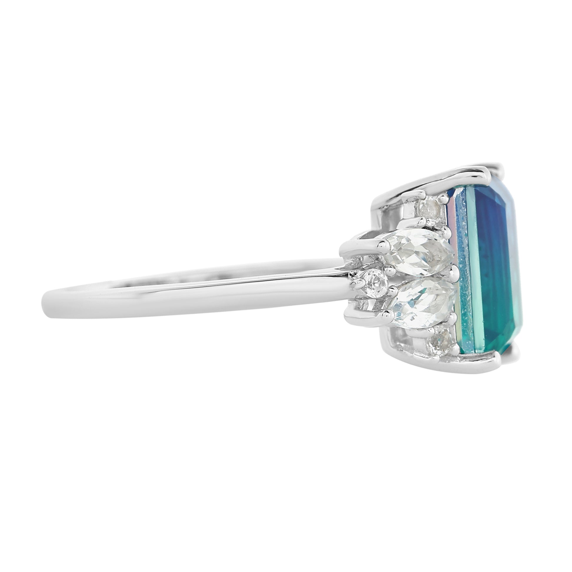 Inel din Argint 925 ( 2.27 grame ) cu Cuarț Păun și Topaz Alb 3.81 Carate 5 