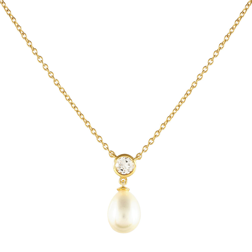 Colier din Argint 925 Placat cu Aur ( 3.3 grame ) cu Perlă de Cultură și Topaz Alb 6.38 Carate 1 