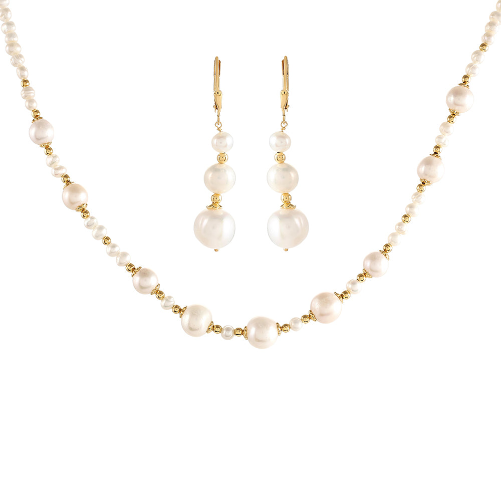 Set din Argint 925 Placat cu Aur ( 4.21 grame ) cu Perlă de Cultură 106.15 Carate ( Colier+Cercei ) 1 