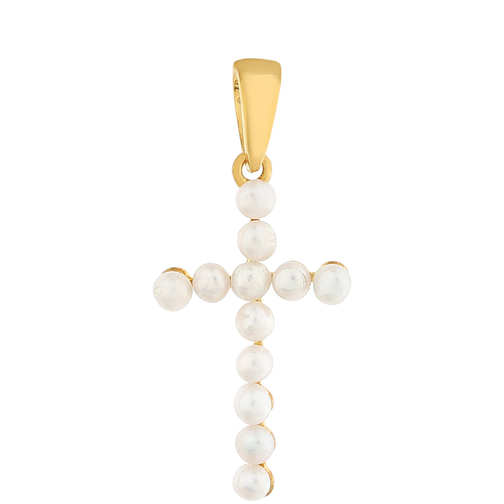 Cruce Pandantiv din Argint 925 Placat cu Aur ( 1.01 grame ) cu Perlă de Cultură 1.63 Carate 1 