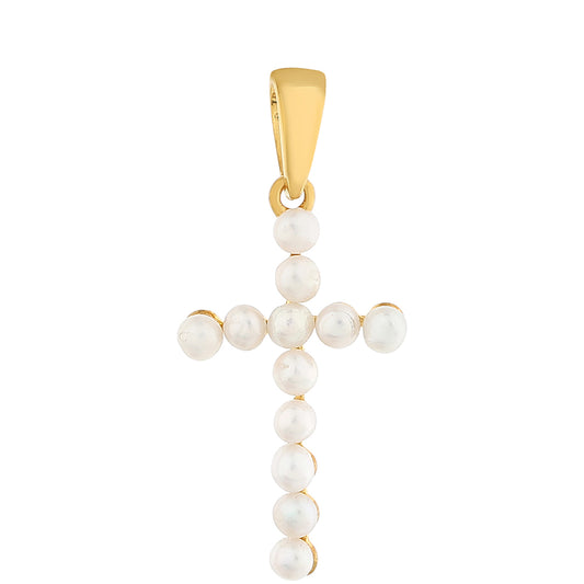 Cruce Pandantiv din Argint 925 Placat cu Aur ( 1.01 grame ) cu Perlă de Cultură 1.63 Carate