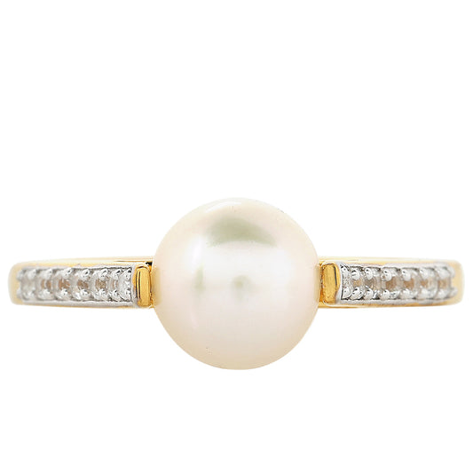 Inel din Argint 925 Placat cu Aur ( 1.9 grame ) cu Perlă de Cultură și Topaz Alb 2.49 Carate