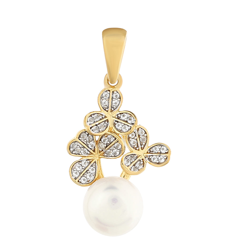 Pandantiv din Argint 925 Placat cu Aur ( 2.42 grame ) cu Perlă de Cultură și Topaz Alb 4.65 Carate 1 