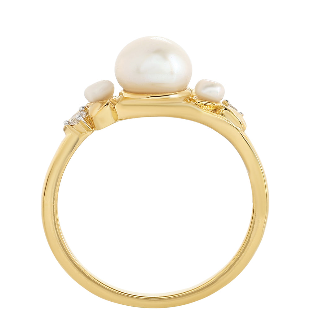 Inel din Argint 925 Placat cu Aur ( 2.71 grame ) cu Perlă de Cultură și Topaz Alb 2.3 Carate