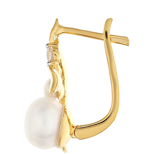 Cercei din Argint 925 Placat cu Aur ( 2.56 grame ) cu Perlă de Cultură și Topaz Alb 4.28 Carate