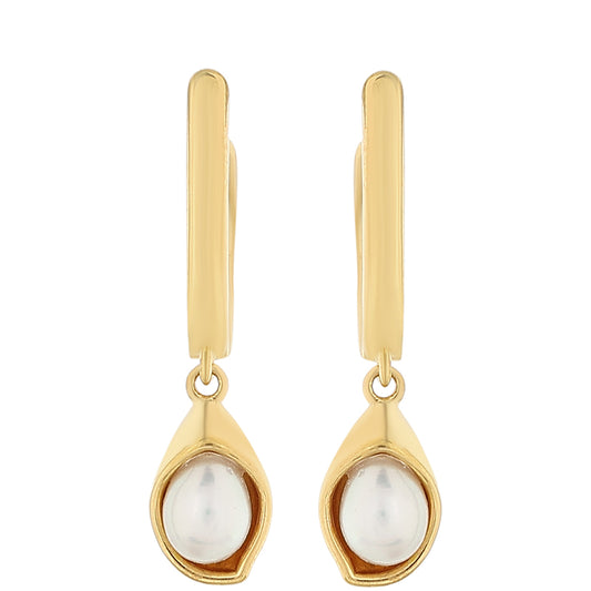 Cercei din Argint 925 Placat cu Aur ( 2.28 grame ) cu Perlă de Cultură 1.16 Carate