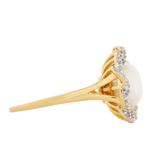 Inel din Argint 925 Placat cu Aur ( 4.04 grame ) cu Perlă de Cultură și Topaz Alb 4.47 Carate