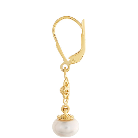 Cercei din Argint 925 Placat cu Aur ( 2.16 grame ) cu Perlă de Cultură 5.55 Carate