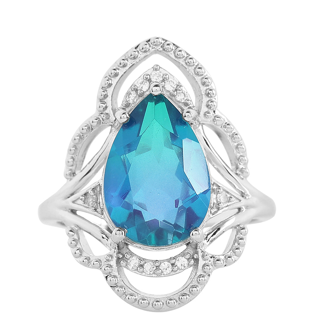 Inel din Argint 925 ( 3.65 grame ) cu Cuarț Păun și Topaz Alb 4.19 Carate