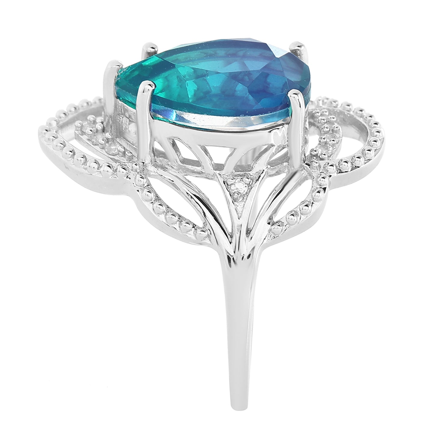 Inel din Argint 925 ( 3.65 grame ) cu Cuarț Păun și Topaz Alb 4.19 Carate