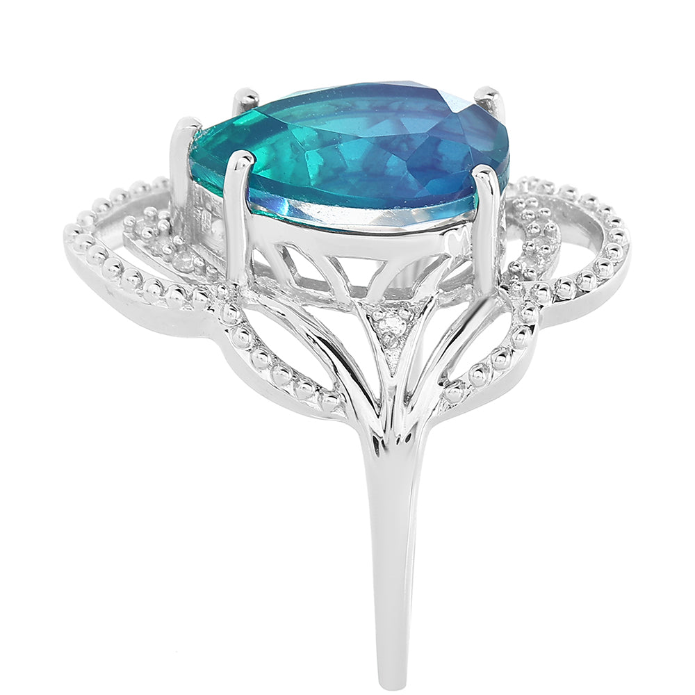 Inel din Argint 925 ( 3.65 grame ) cu Cuarț Păun și Topaz Alb 4.19 Carate