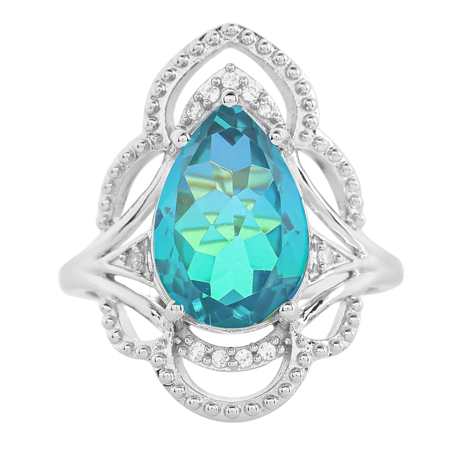 Inel din Argint 925 ( 3.65 grame ) cu Cuarț Păun și Topaz Alb 4.19 Carate 8 