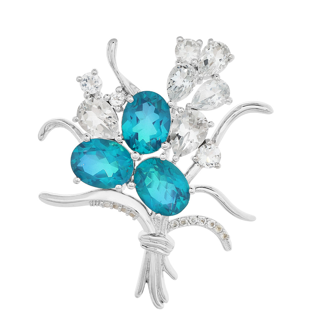 Broşă din Argint 925 ( 6.54 grame ) cu Cuarț Păun și Topaz Alb 9.85 Carate 1 