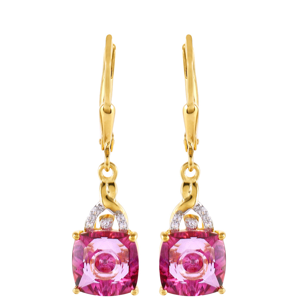 Cercei din Argint 925 Placat cu Aur ( 2.05 grame ) cu Tanzanit și Topaz Mistic Roz 4.54 Carate