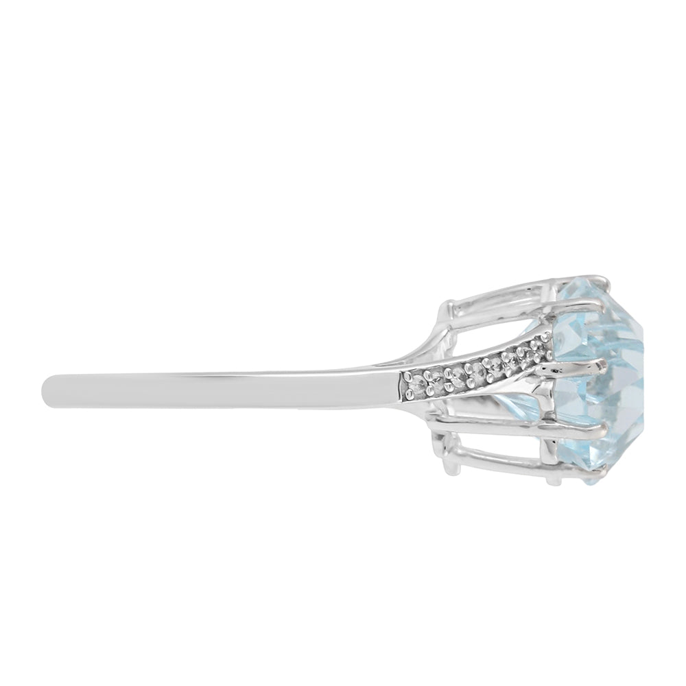 Inel din Argint 925 ( 2.42 grame ) cu Topaz Albastru ca Cerul și Zircon Natural 4.95 Carate 2 