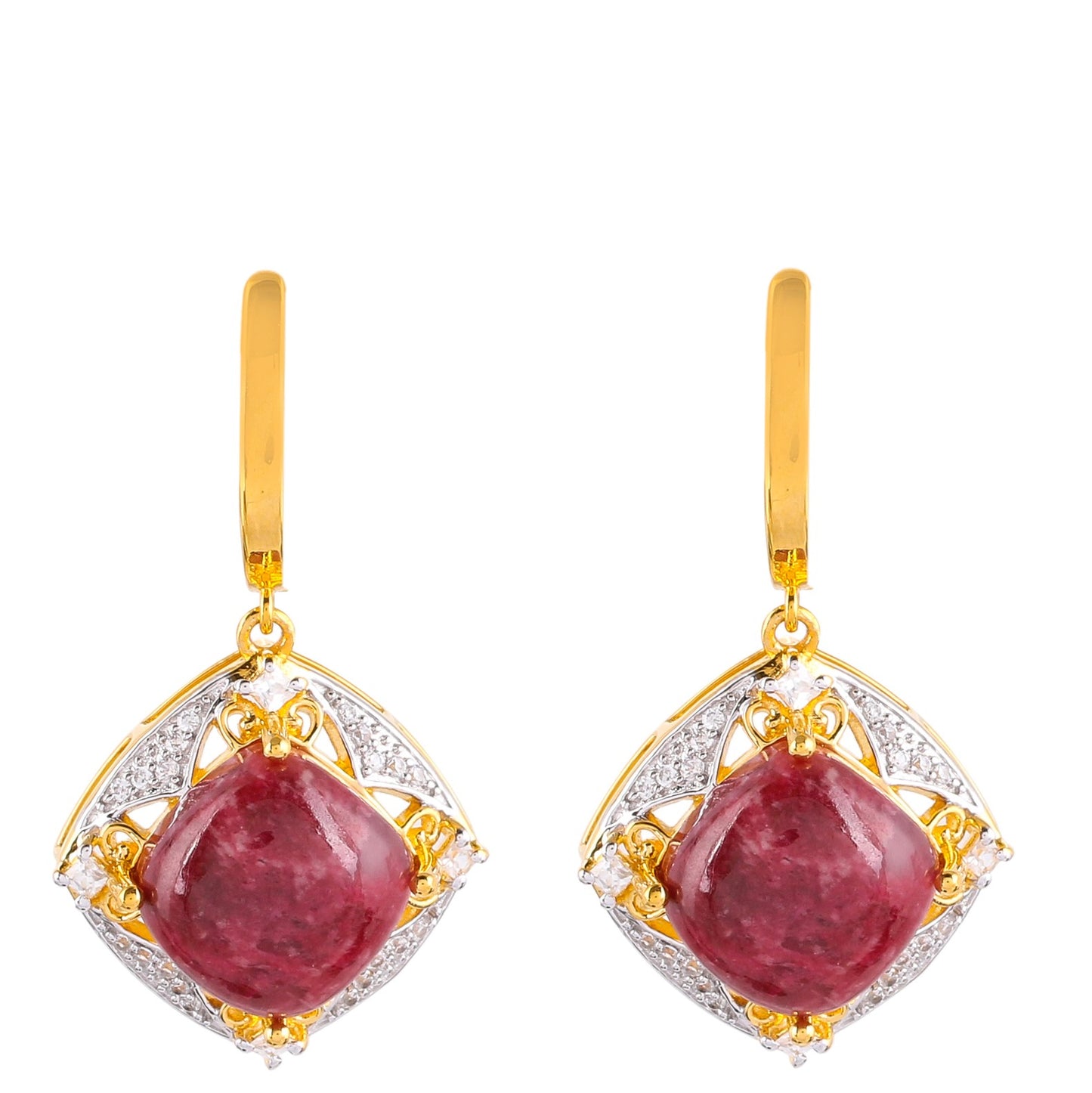 Cercei din Argint 925 Placat cu Aur ( 4.48 grame ) cu Thulit și Zircon Natural 11.52 Carate