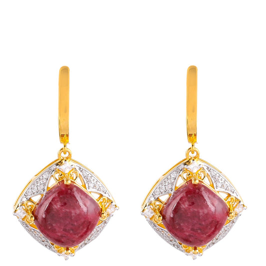Cercei din Argint 925 Placat cu Aur ( 4.48 grame ) cu Thulit și Zircon Natural 11.52 Carate