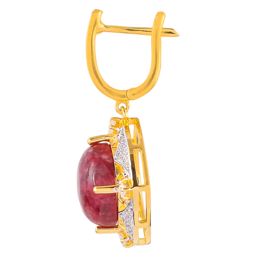 Cercei din Argint 925 Placat cu Aur ( 4.48 grame ) cu Thulit și Zircon Natural 11.52 Carate