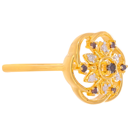 Inel din Argint 925 Placat cu Aur ( 2.42 grame ) cu Diamant Roșu și Diamant Alb 0.13 Carate