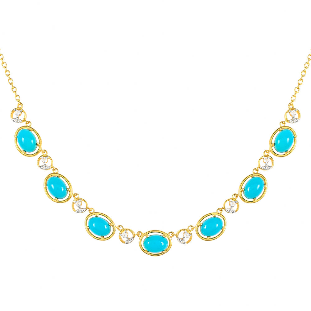 Colier din Argint 925 Placat cu Aur ( 8.13 grame ) cu Turcoaz ”Frumoasa Adormită” și Topaz Alb 5.64 Carate