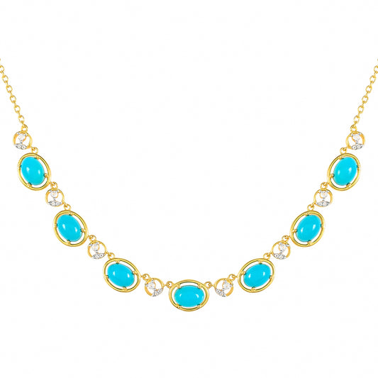 Colier din Argint 925 Placat cu Aur ( 8.13 grame ) cu Turcoaz ”Frumoasa Adormită” și Topaz Alb 5.64 Carate