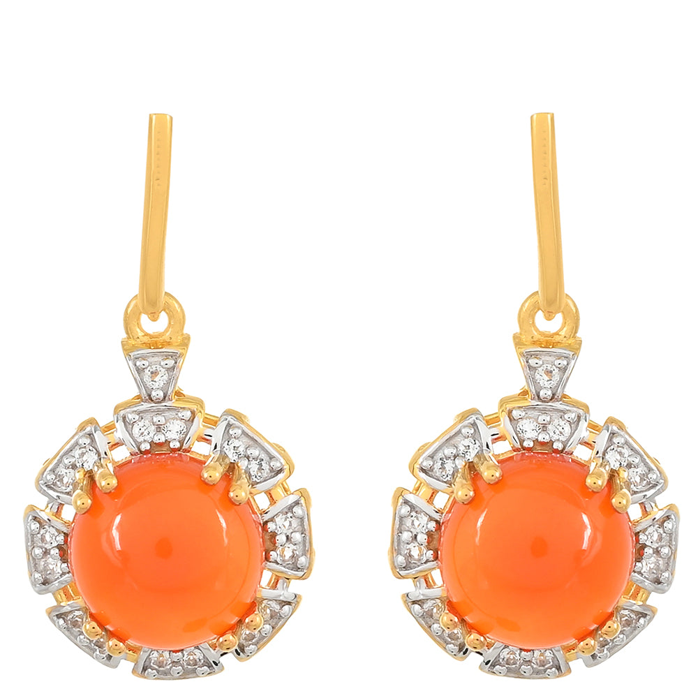 Cercei din Argint 925 Placat cu Aur ( 3.75 grame ) cu Carneol și Topaz Alb 5.86 Carate