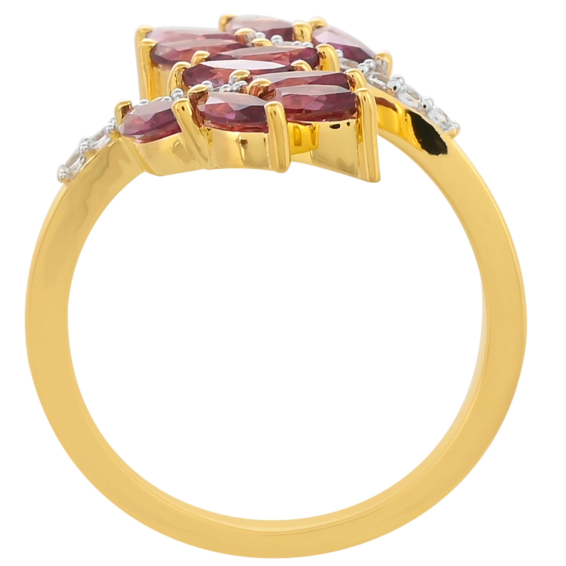 Inel din Argint 925 Placat cu Aur ( 3.33 grame ) cu Granat Rodolit și Topaz Alb 1.71 Carate 4 