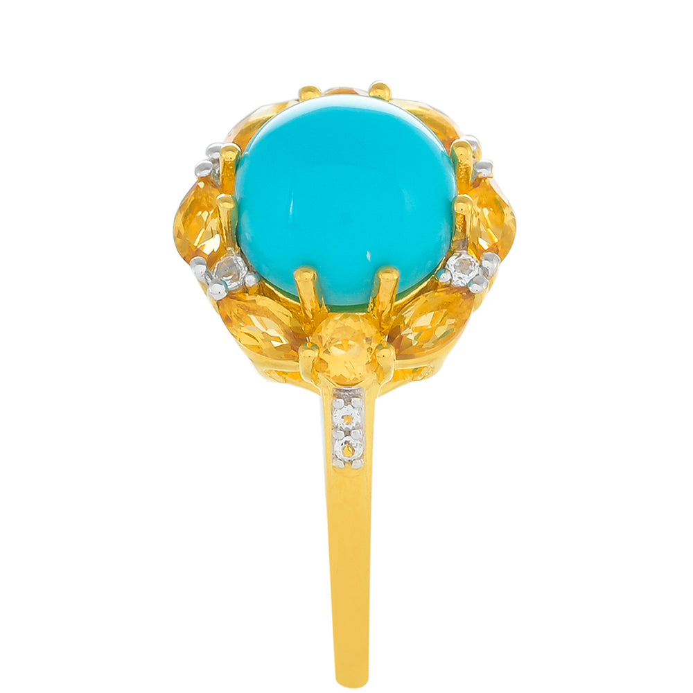 Inel din Argint 925 Placat cu Aur ( 2.11 grame ) cu Turcoaz ”Frumoasa Adormită” și Citrin 2.43 Carate 2 