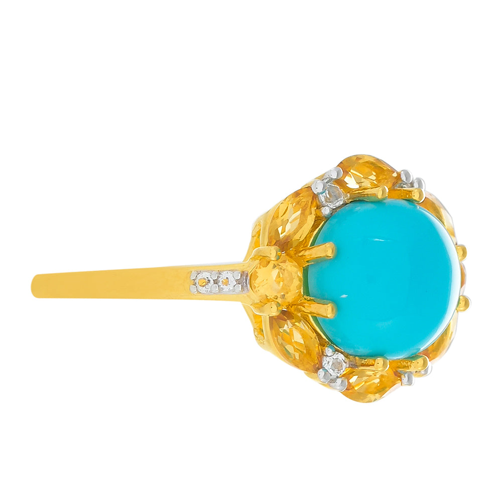 Inel din Argint 925 Placat cu Aur ( 2.11 grame ) cu Turcoaz ”Frumoasa Adormită” și Citrin 2.43 Carate