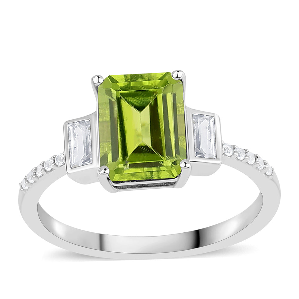 Inel din Argint 925 ( 2.17 grame ) cu Peridot și Topaz Alb 2.72 Carate 2 