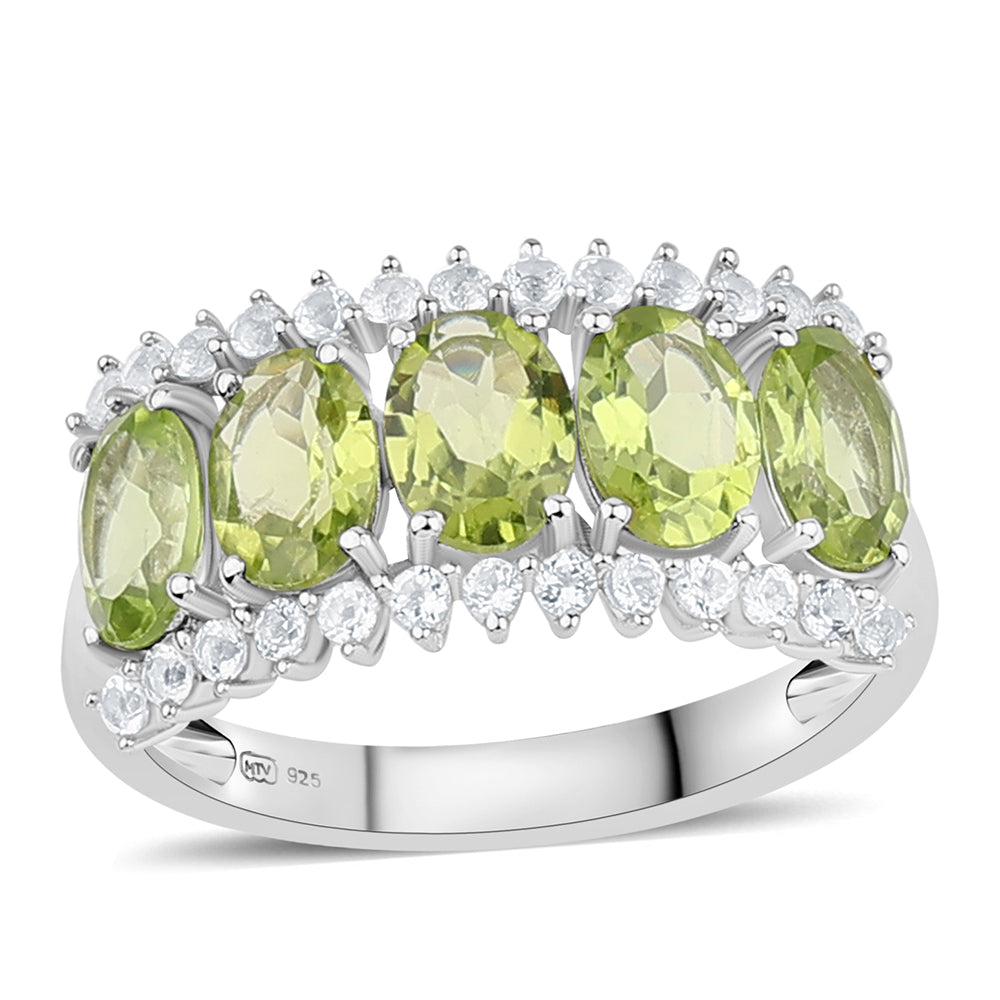 Inel din Argint 925 ( 3.4 grame ) cu Peridot și Topaz Alb 4.14 Carate 2 