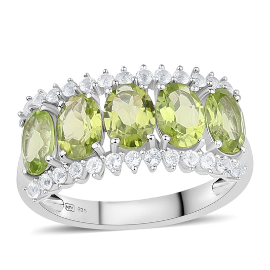 Inel din Argint 925 ( 3.4 grame ) cu Peridot și Topaz Alb 4.14 Carate